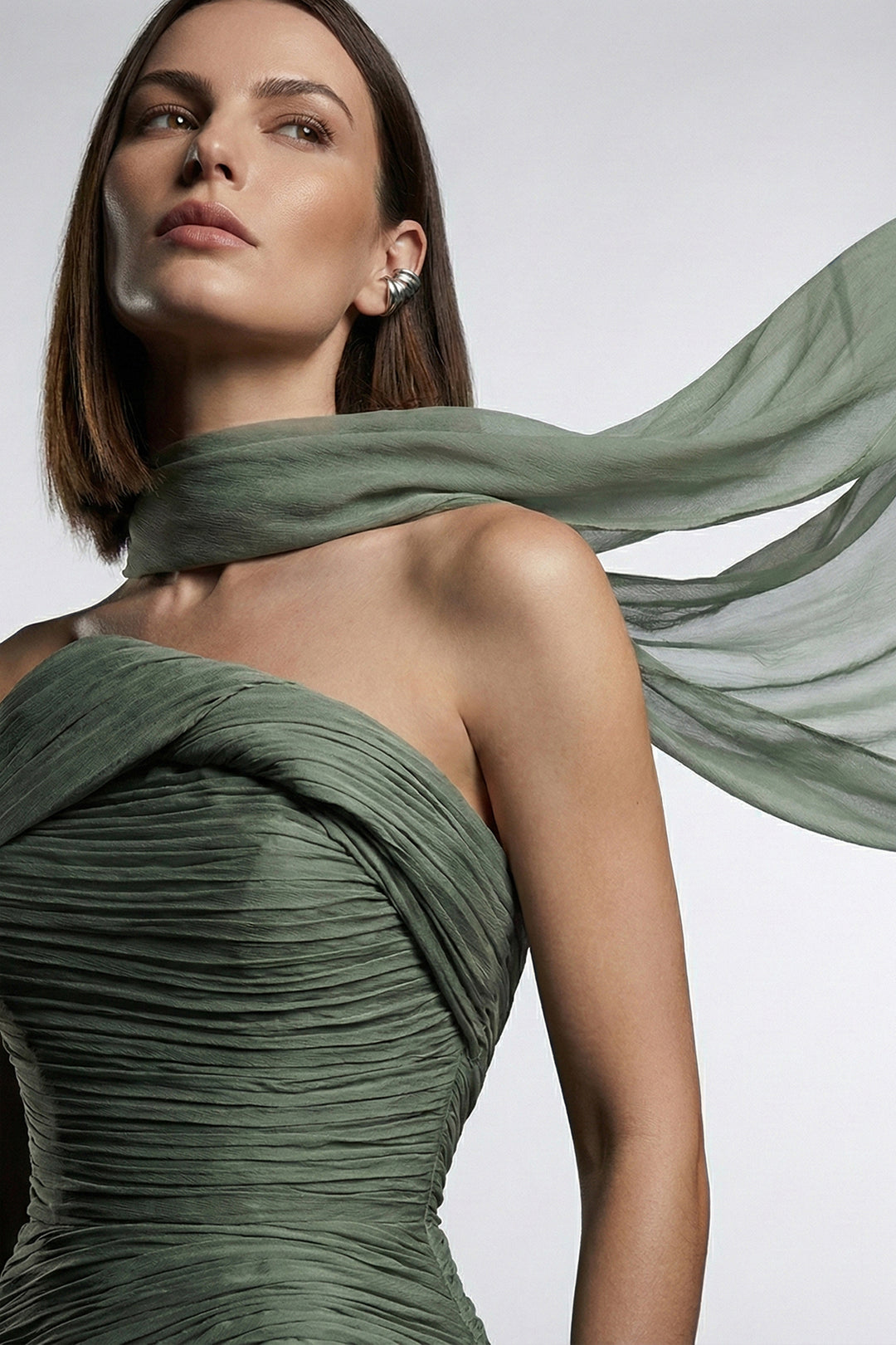 A-Line Long Dress with Cape Scarf