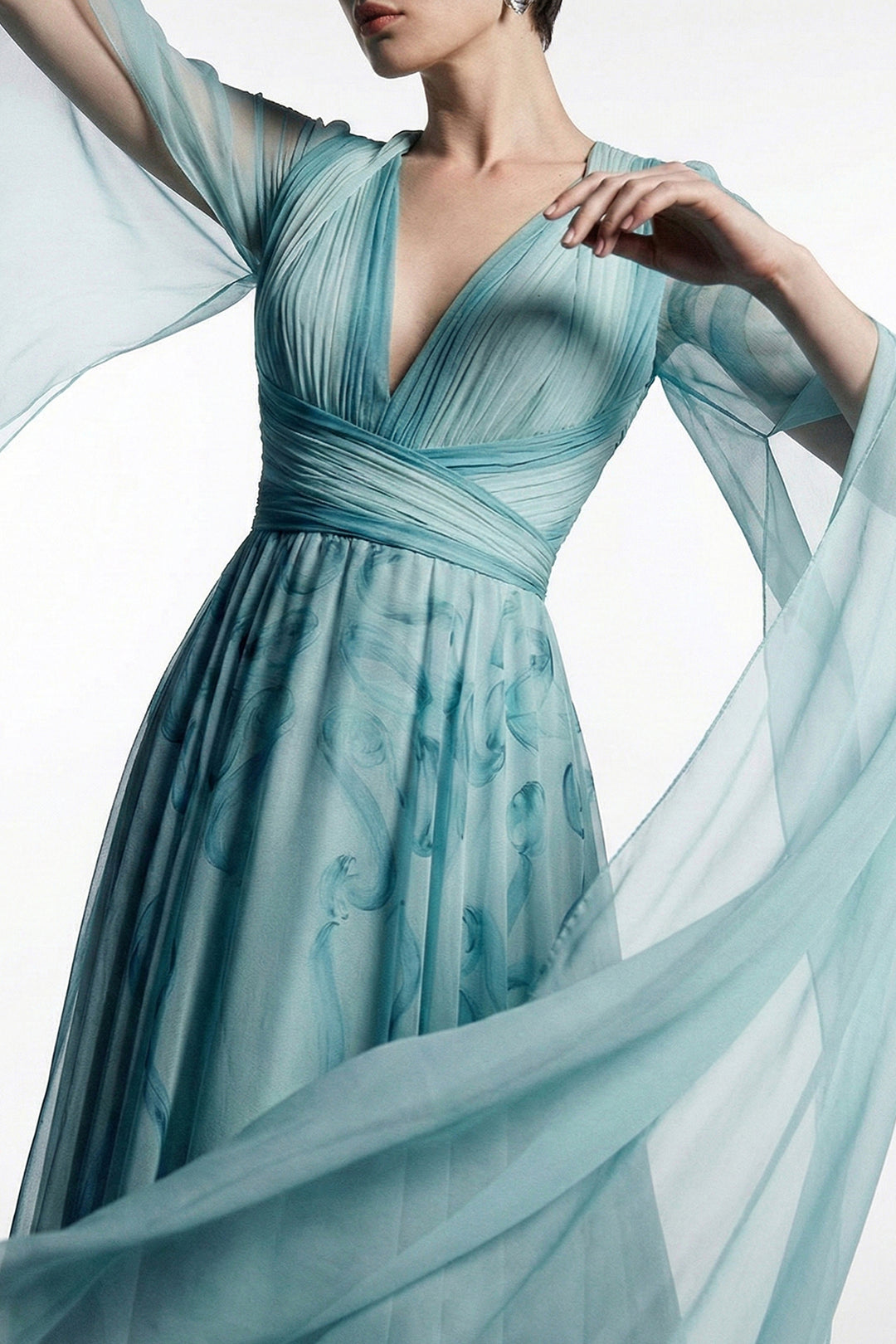 A-Line Floor-Length Dress with Cape Overlay