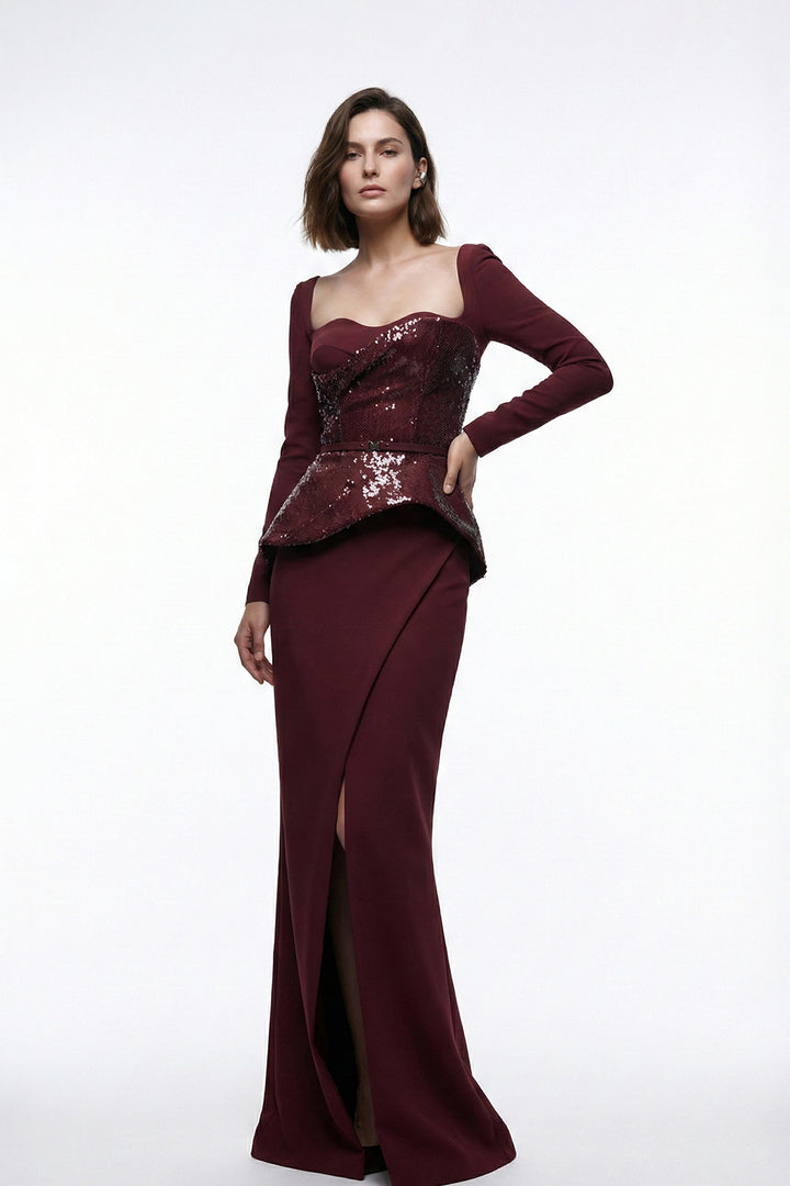 Long Column Dress with Fitted Bodice and Sweetheart Neckline