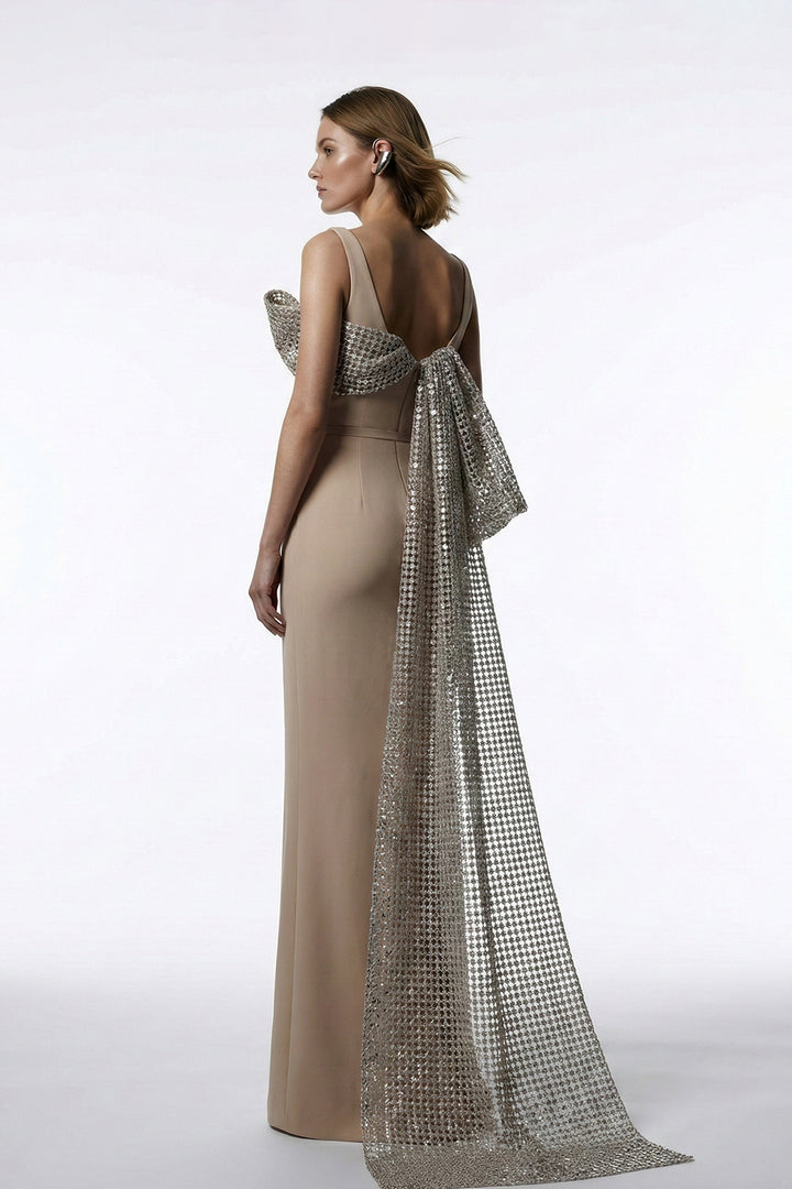 Long Column Dress with Cape Drape