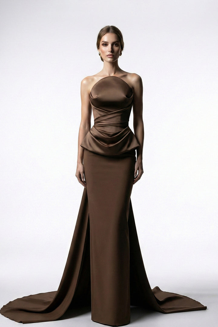 Floor-Length Dress with Cape Drape and Sculpted Bodice