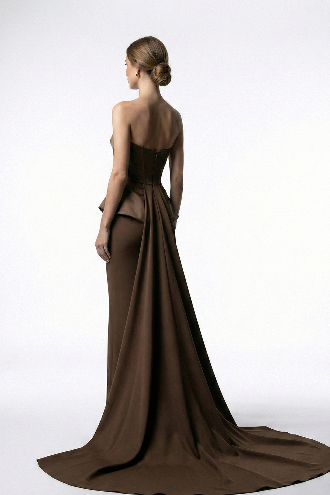 Floor-Length Dress with Cape Drape and Sculpted Bodice