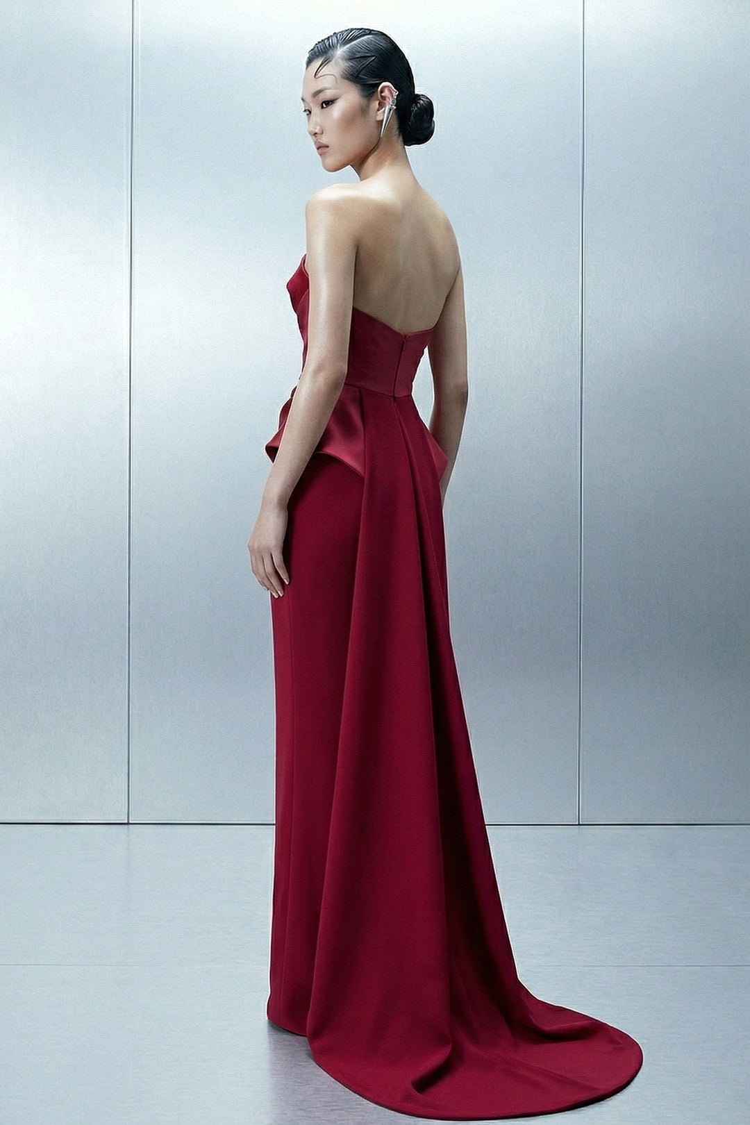 Floor-Length Dress with Cape Drape