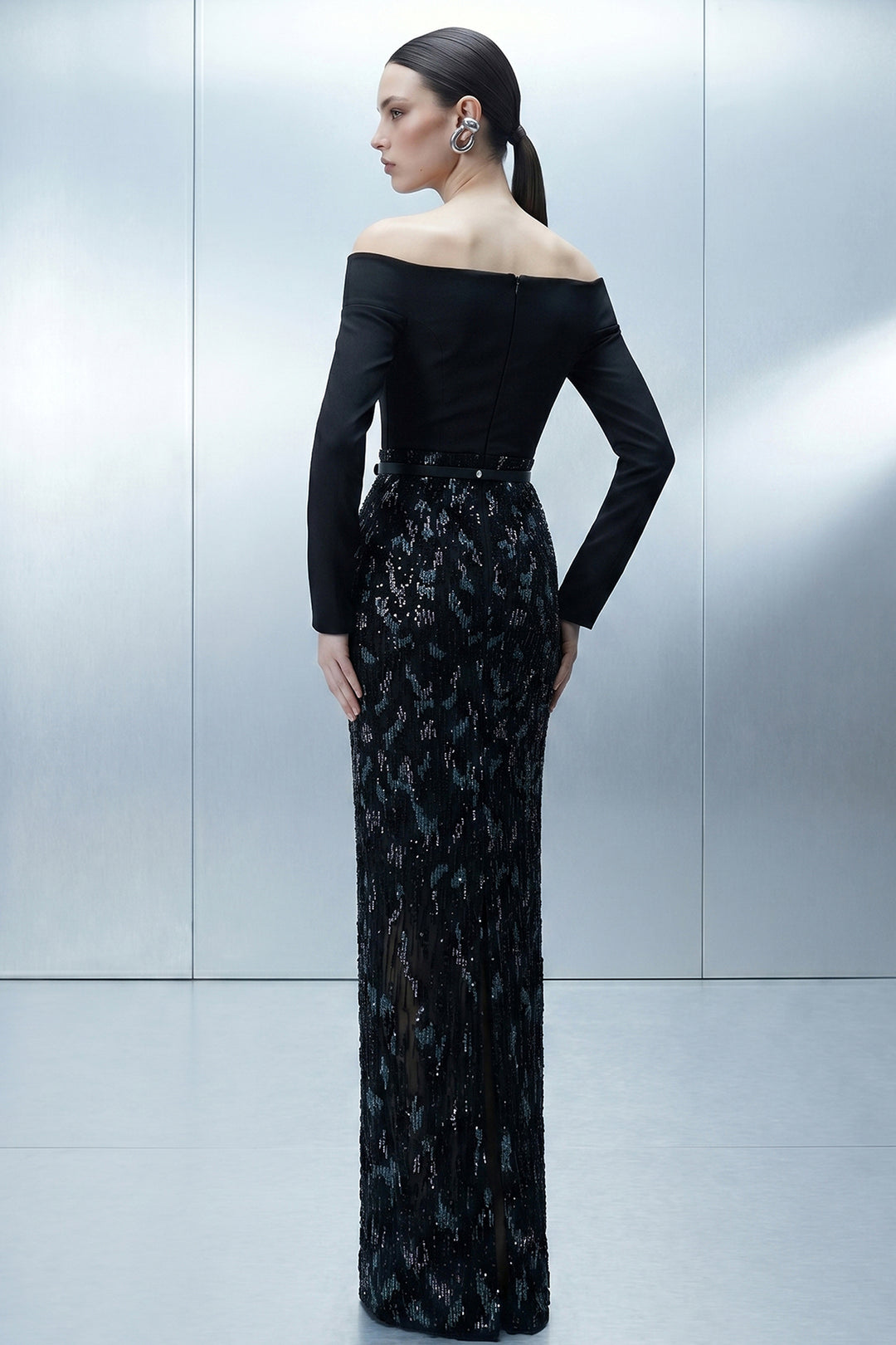 Off-The-Shoulder Portrait-Neckline Column Dress