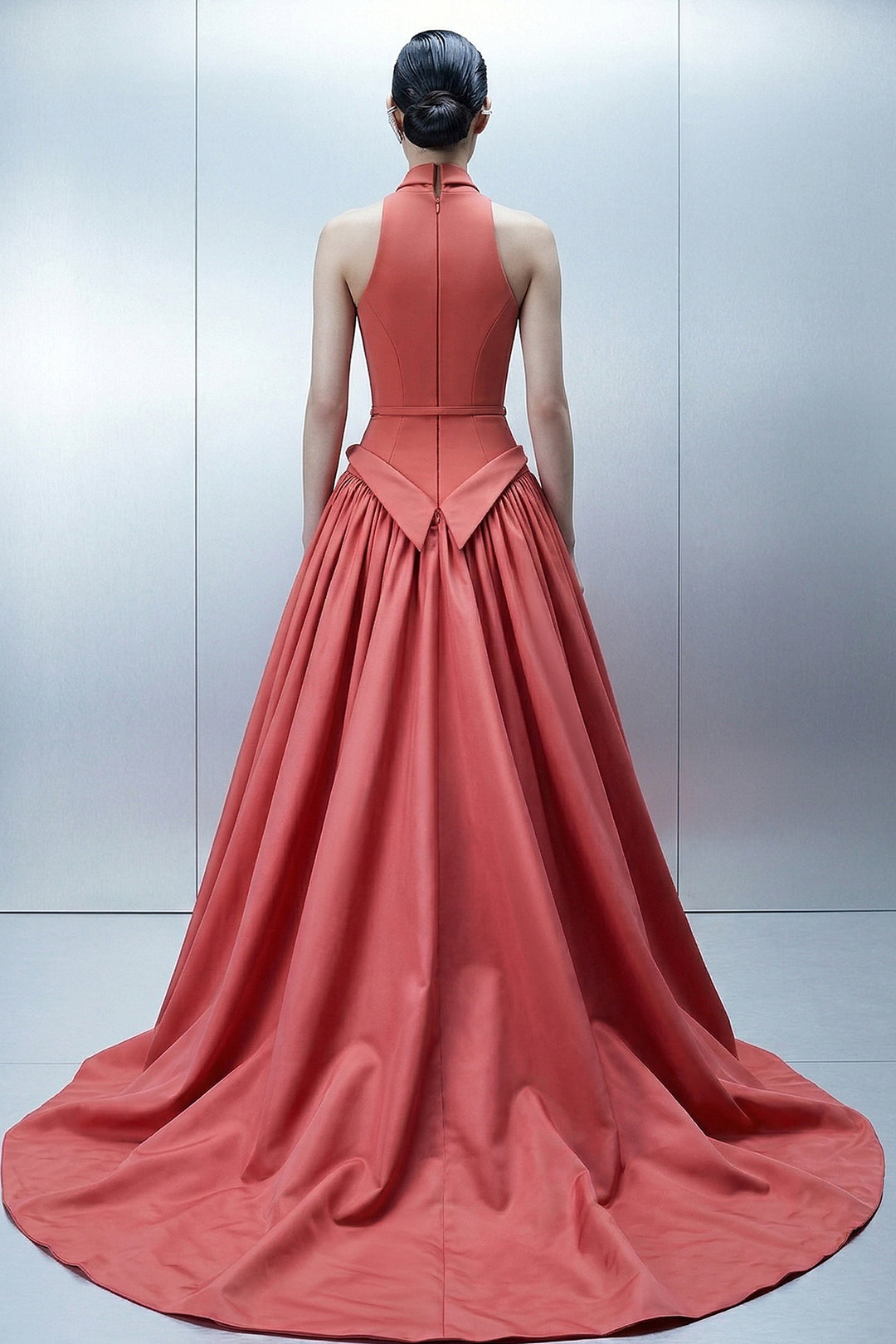 Floor-Length A-Line Dress with Deep V-Neckline