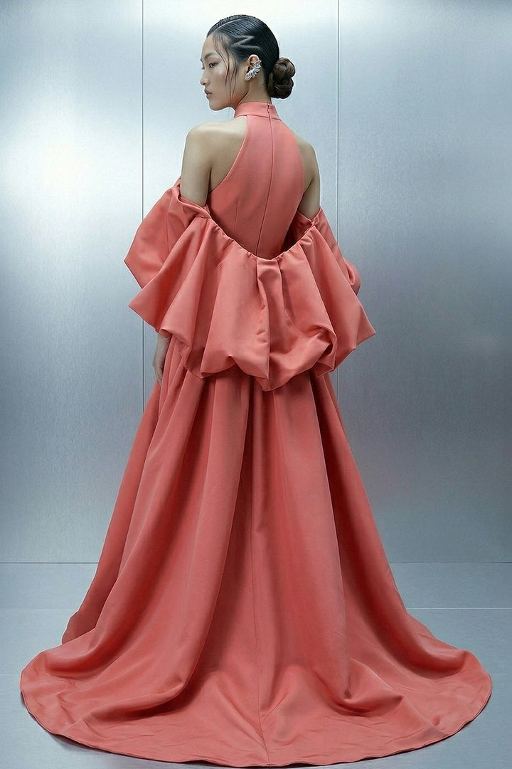 Floor-Length A-Line Dress with Deep V-Neckline