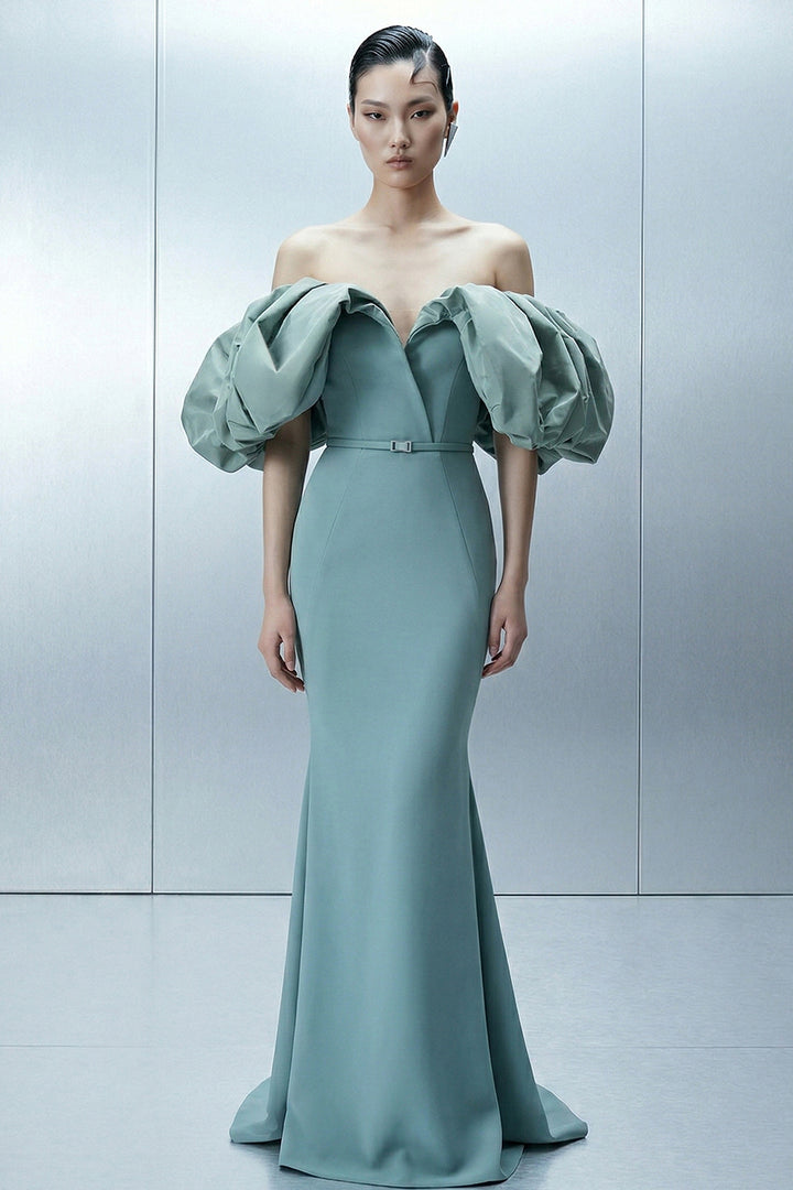 Floor-Length Dress with Off-The-Shoulder Neckline
