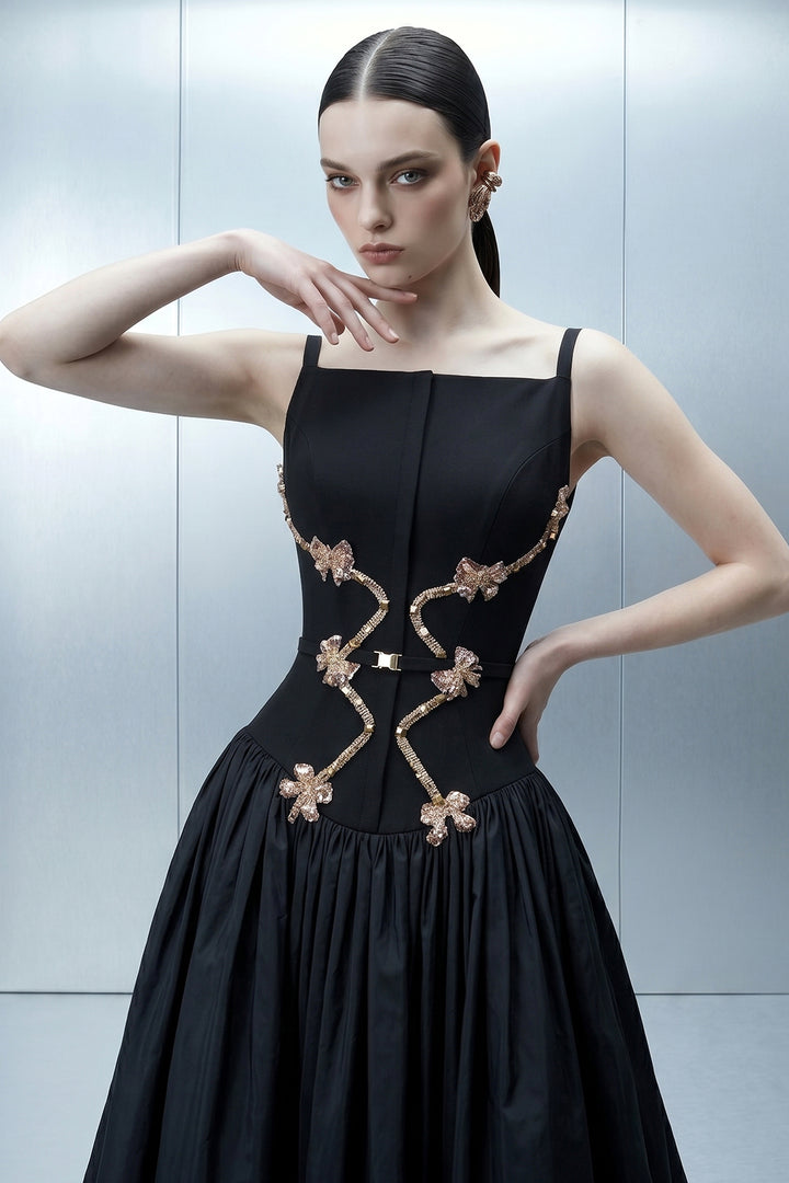 3D Bow Corset Taffeta A-Line Dress