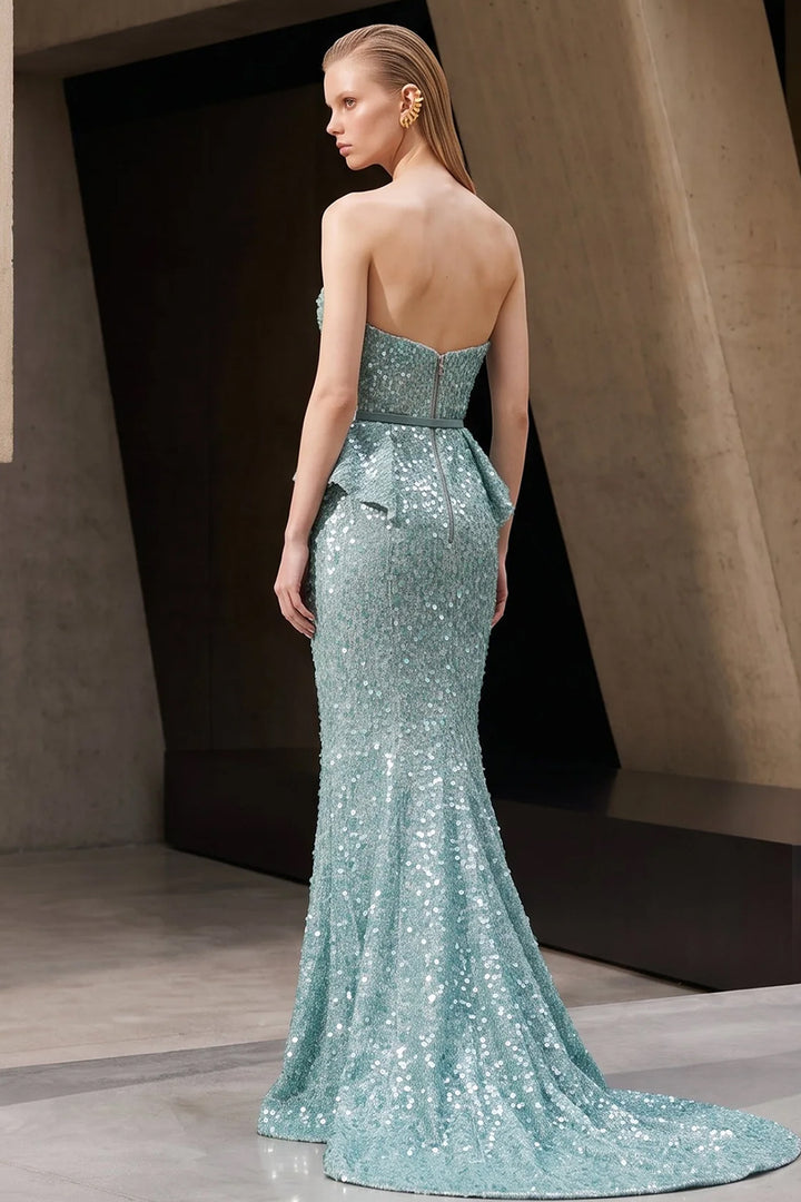 Belted Strapless with Mermaid Long Dress