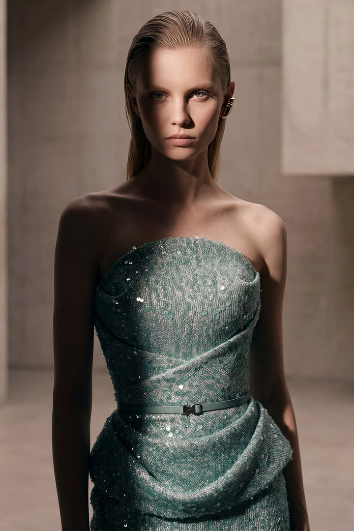 Belted Strapless with Mermaid Long Dress