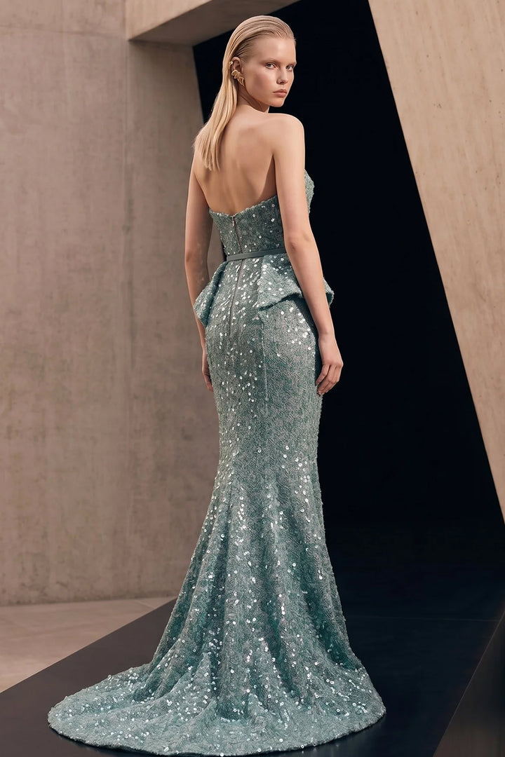 Belted Strapless with Mermaid Long Dress