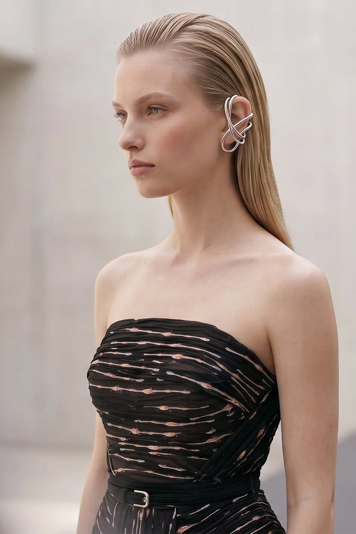 Sequinned Strapless A-Line Dress with Matching Scarf