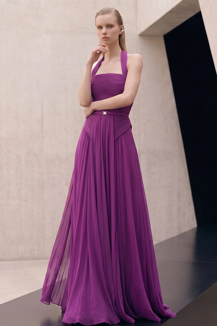 Pleated Belted Cape with A-Line Dress