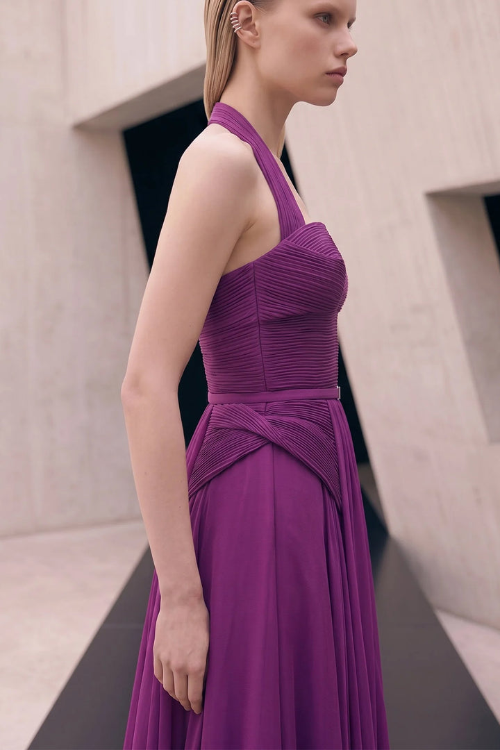 Pleated Belted Cape with A-Line Dress