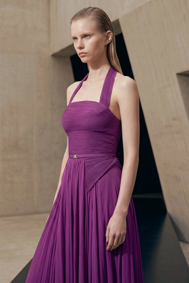 Pleated Belted Cape with A-Line Dress