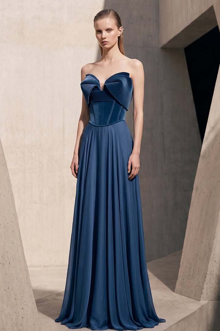 Strapless Sculptural Corset with Long Dress