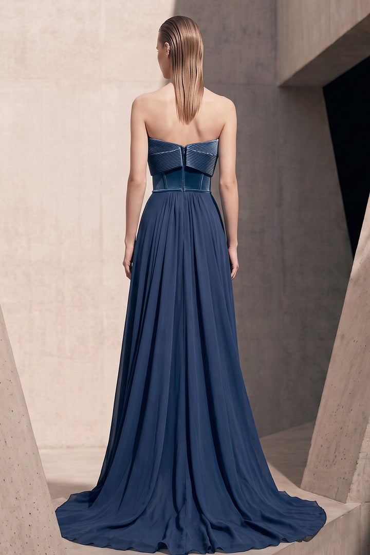 Strapless Sculptural Corset with Long Dress