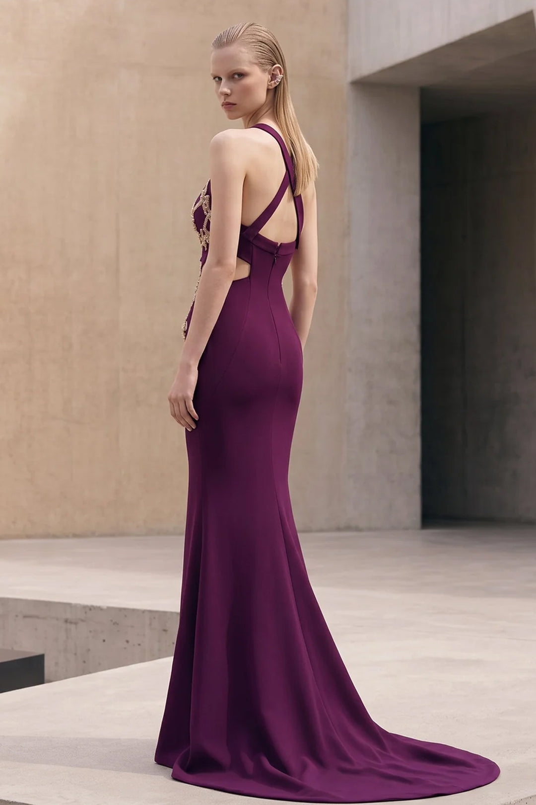 Embellished Lattice Cape with Long Dress