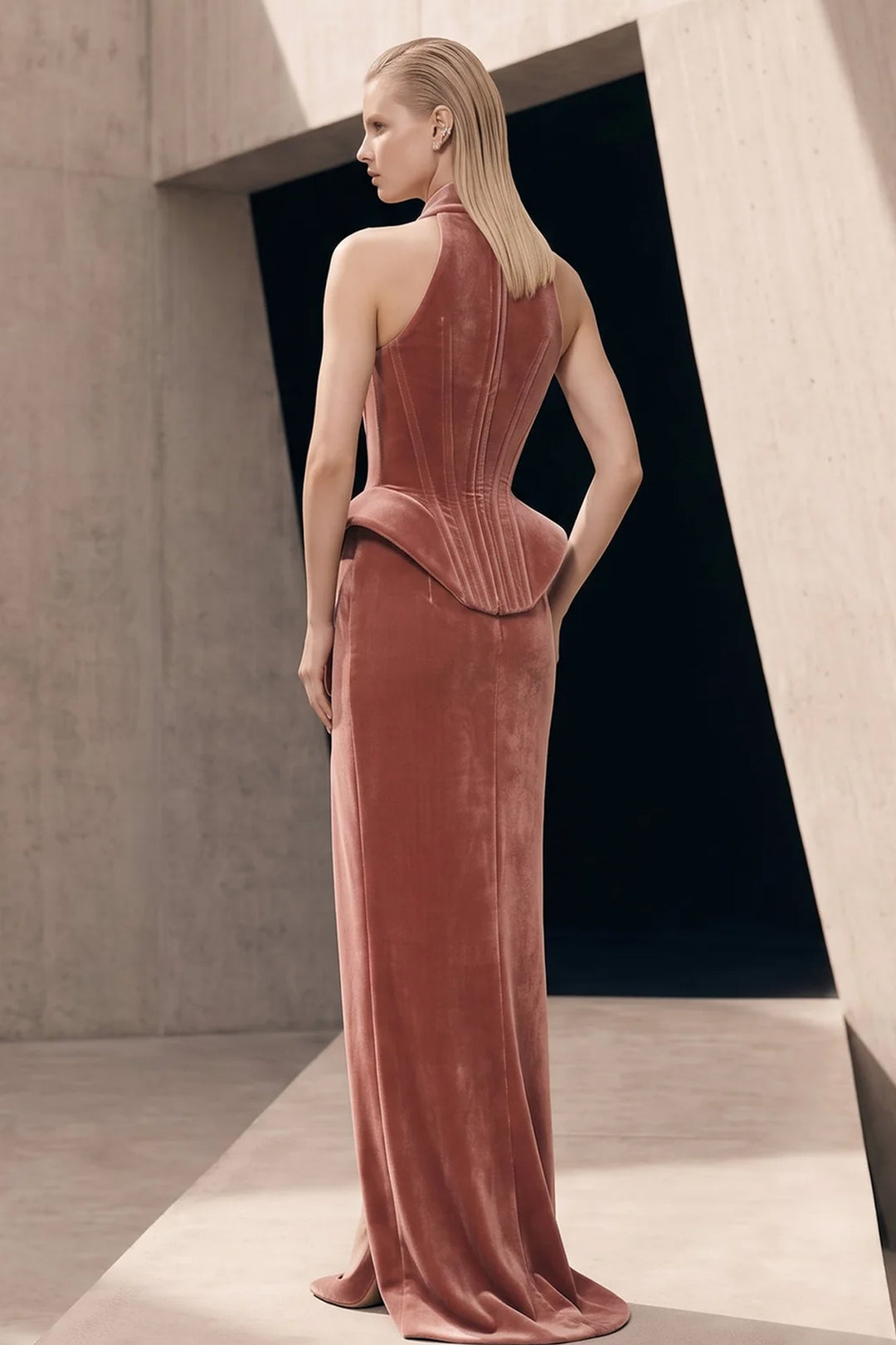 Velvet Halter Corset with Peplum Dress
