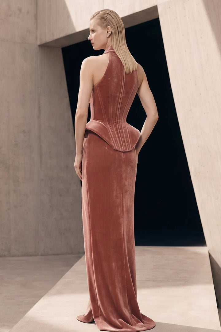 Velvet Halter Corset with Peplum Dress
