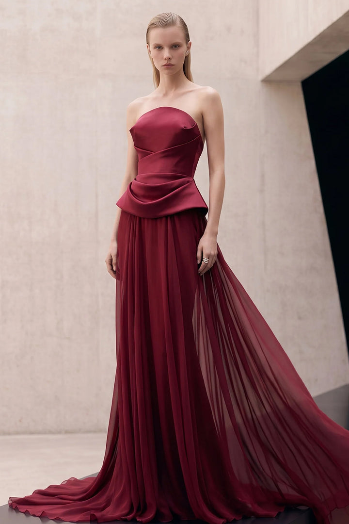 Strapless Sculptural Peplum with A-Line Dress