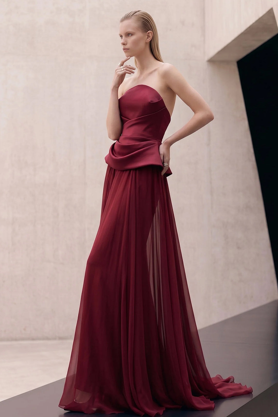 Strapless Sculptural Peplum with A-Line Dress