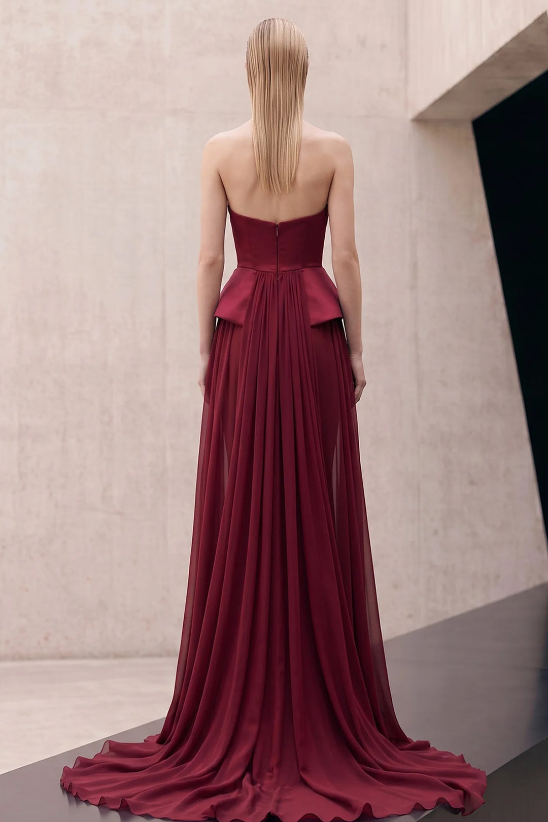 Strapless Sculptural Peplum with A-Line Dress