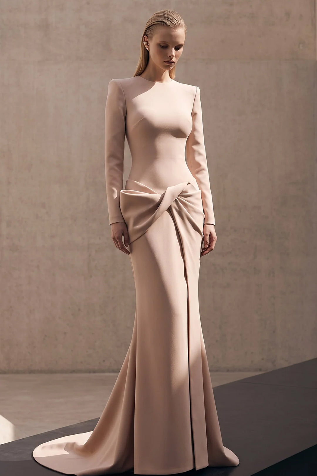 Long-Sleeved Knotted Column Dress