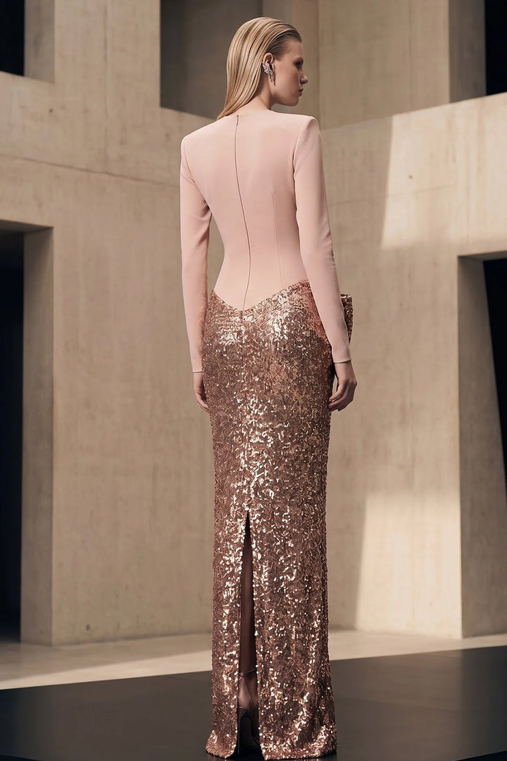 Long-Sleeved Sequinned with Column Dress
