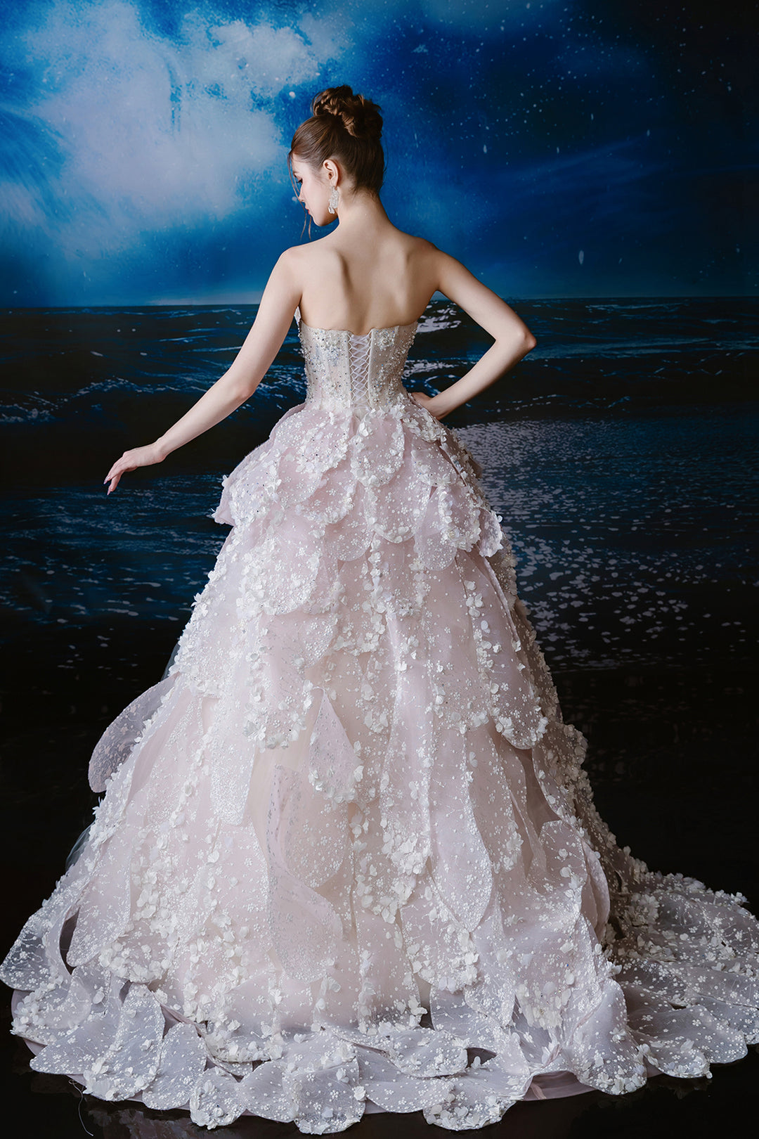 A-Line Dress with Floral Appliqué and Layered Tulle Skirt