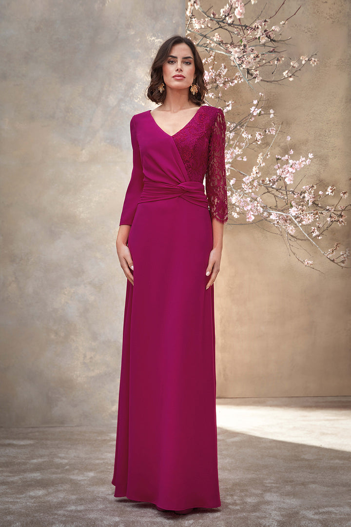 Crepe A-Line Dress with Lace Bodice