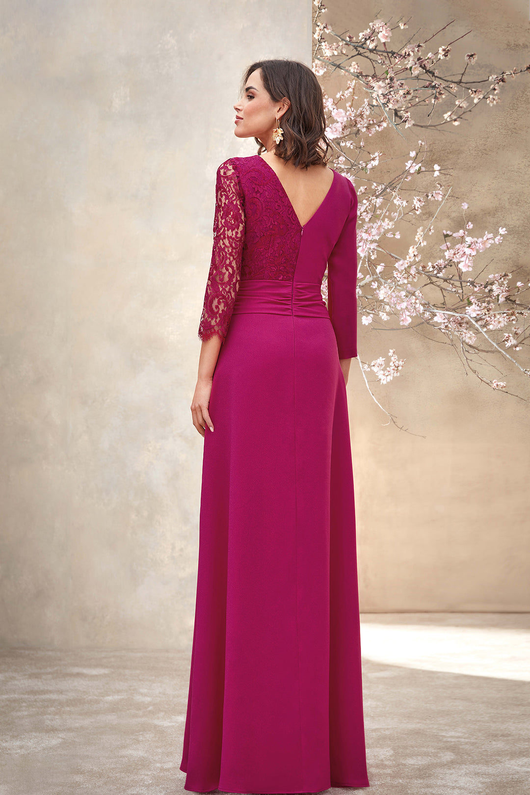 Crepe A-Line Dress with Lace Bodice