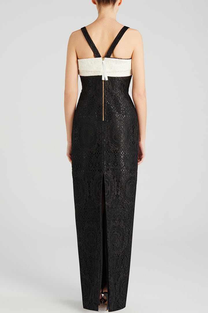 Lace Overlay Bow And Back Slit