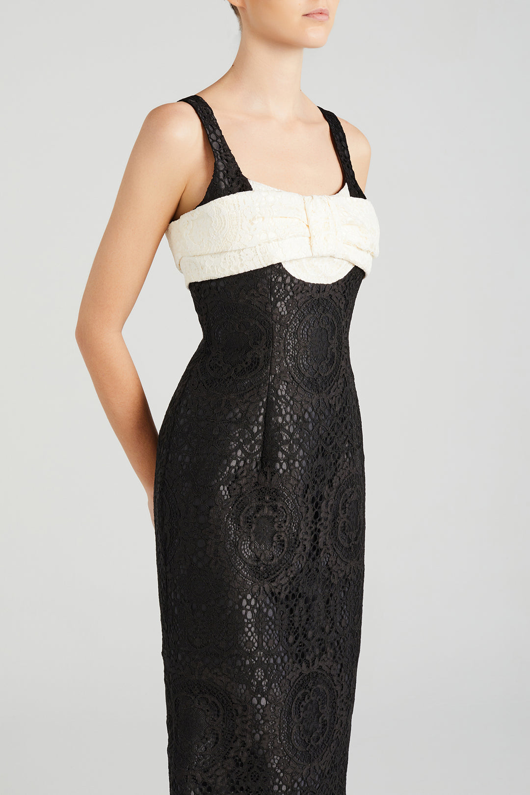 Lace Overlay Bow And Back Slit