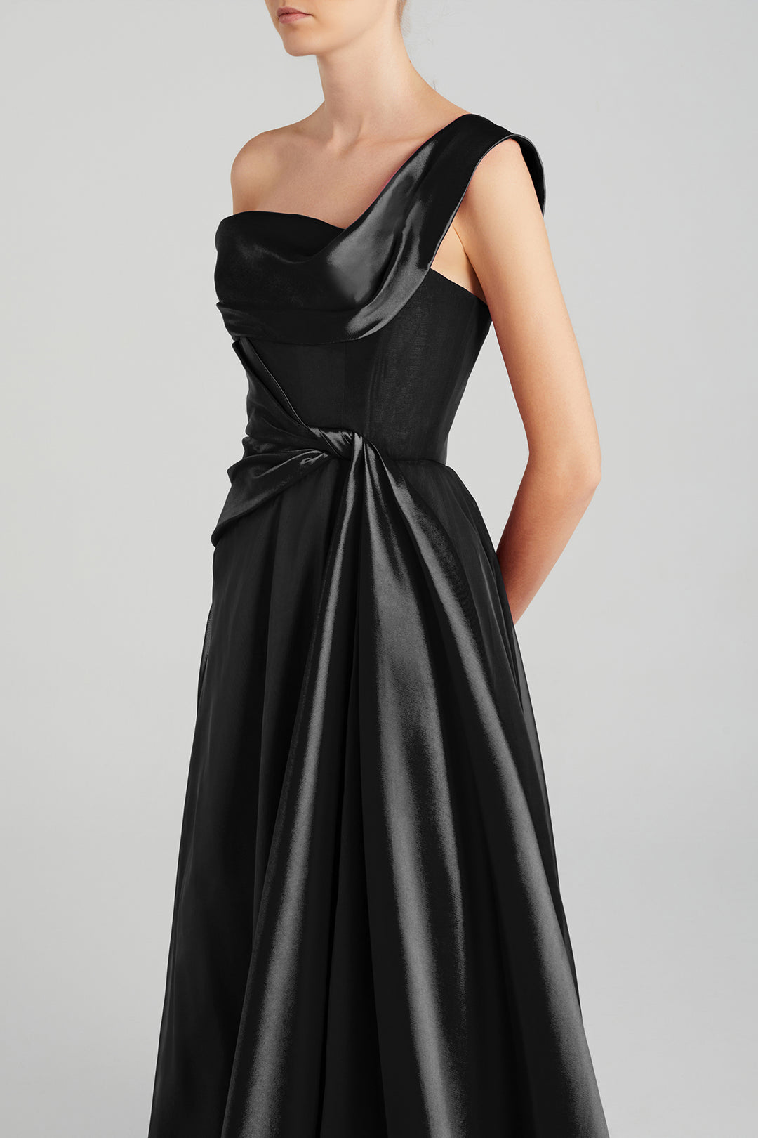 Off-The-Shoulder Taffeta Dress with Train