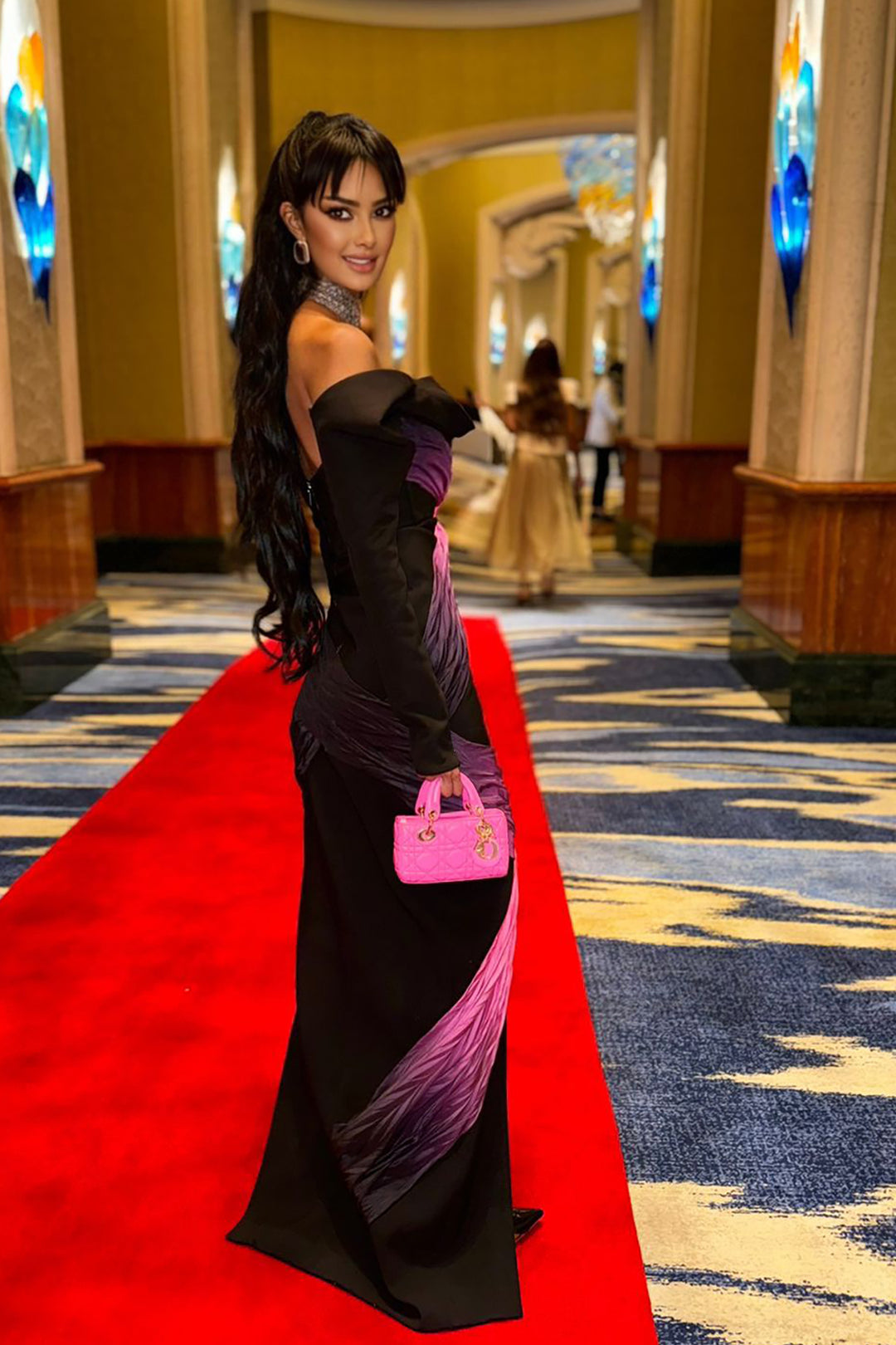 Crepe Dress with Draped Sleeves and Slit