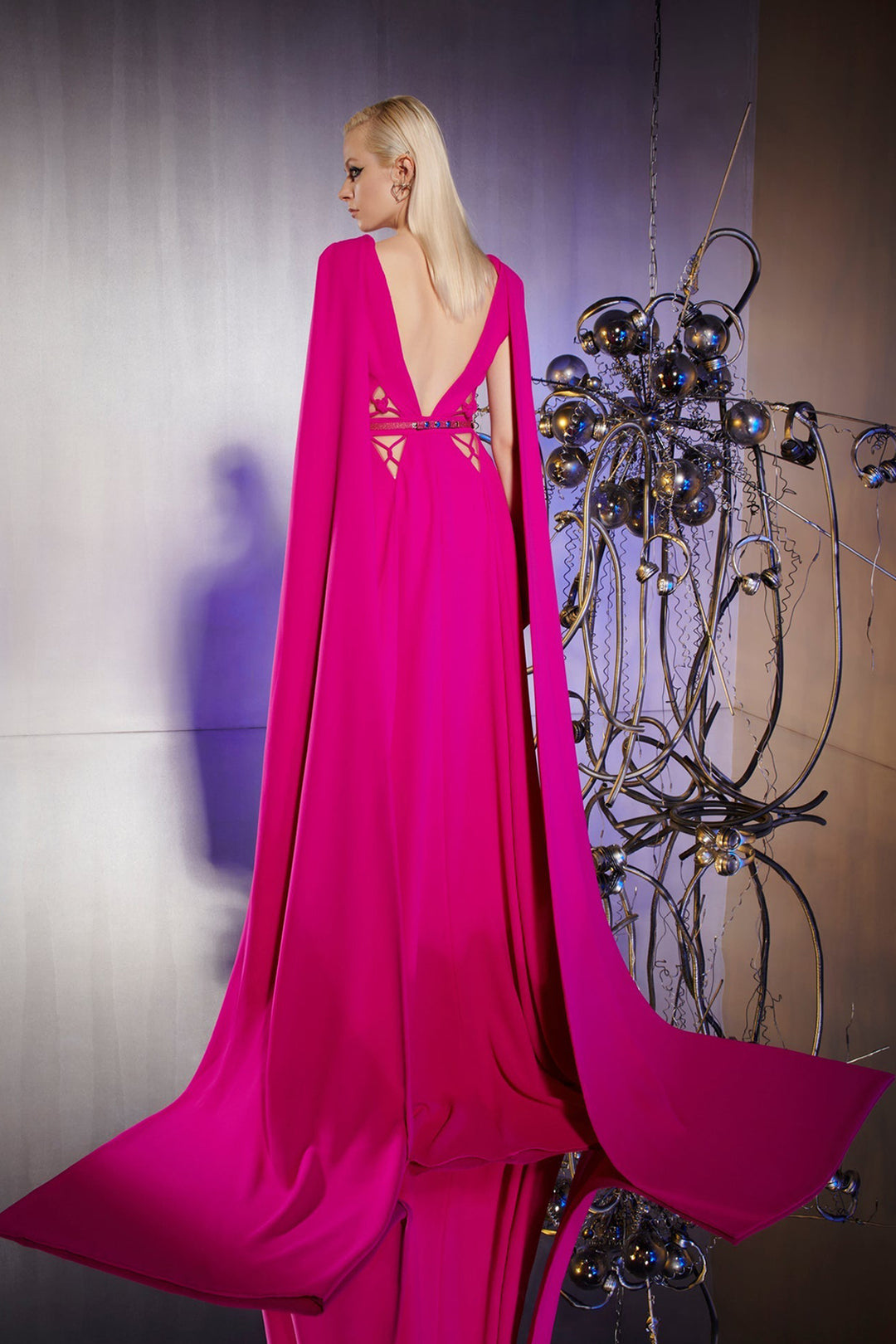 V-Neck Crepe Dress with Draped Knot