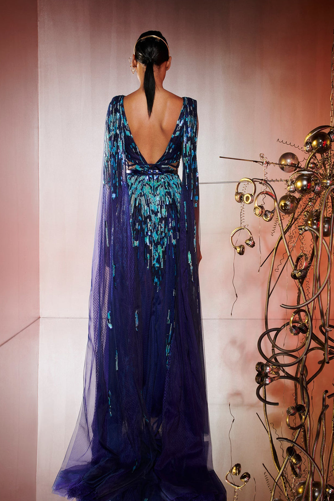 Embroidered V-Neck Tulle Dress