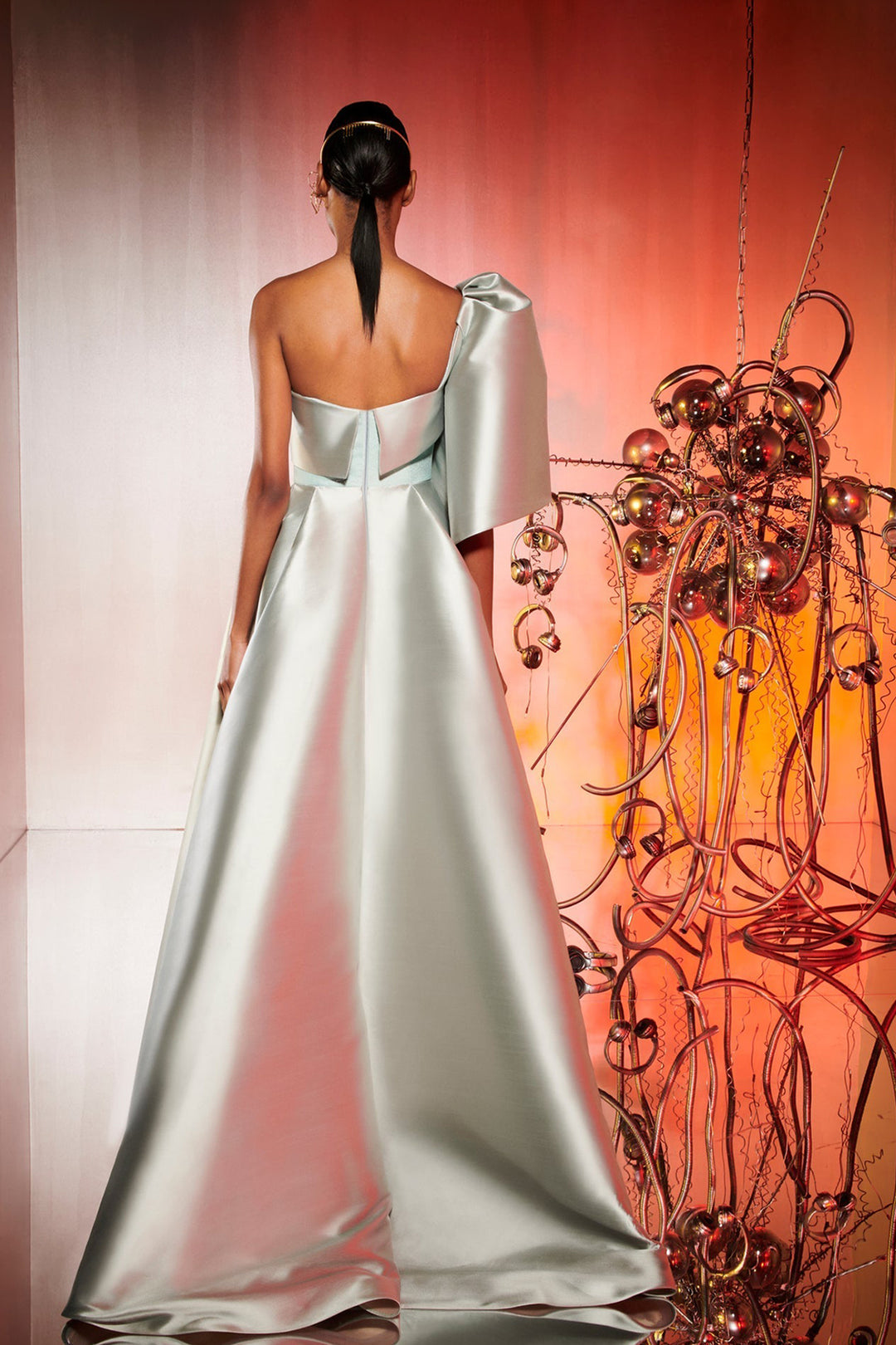 Asymmetrical One-Sleeve Embroidered Dress