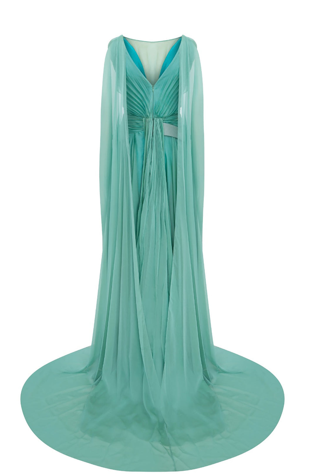 Illusion V-Neck Draped Chiffon A-Line Dress