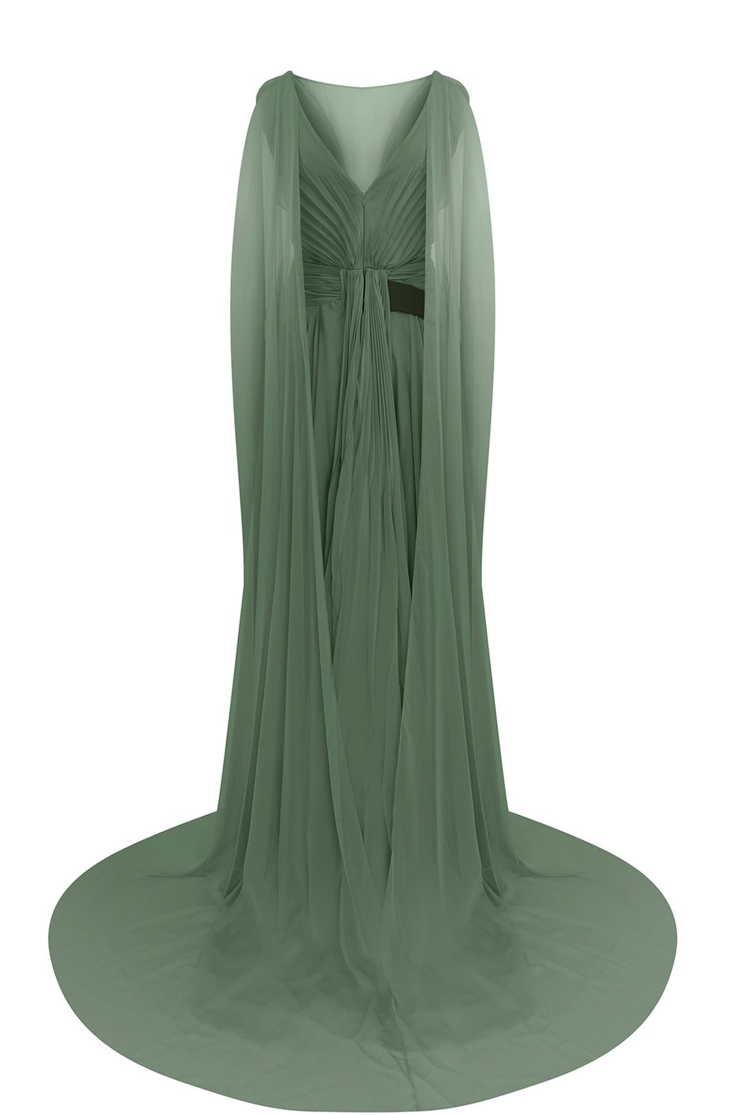 Illusion V-Neck Draped Chiffon A-Line Dress