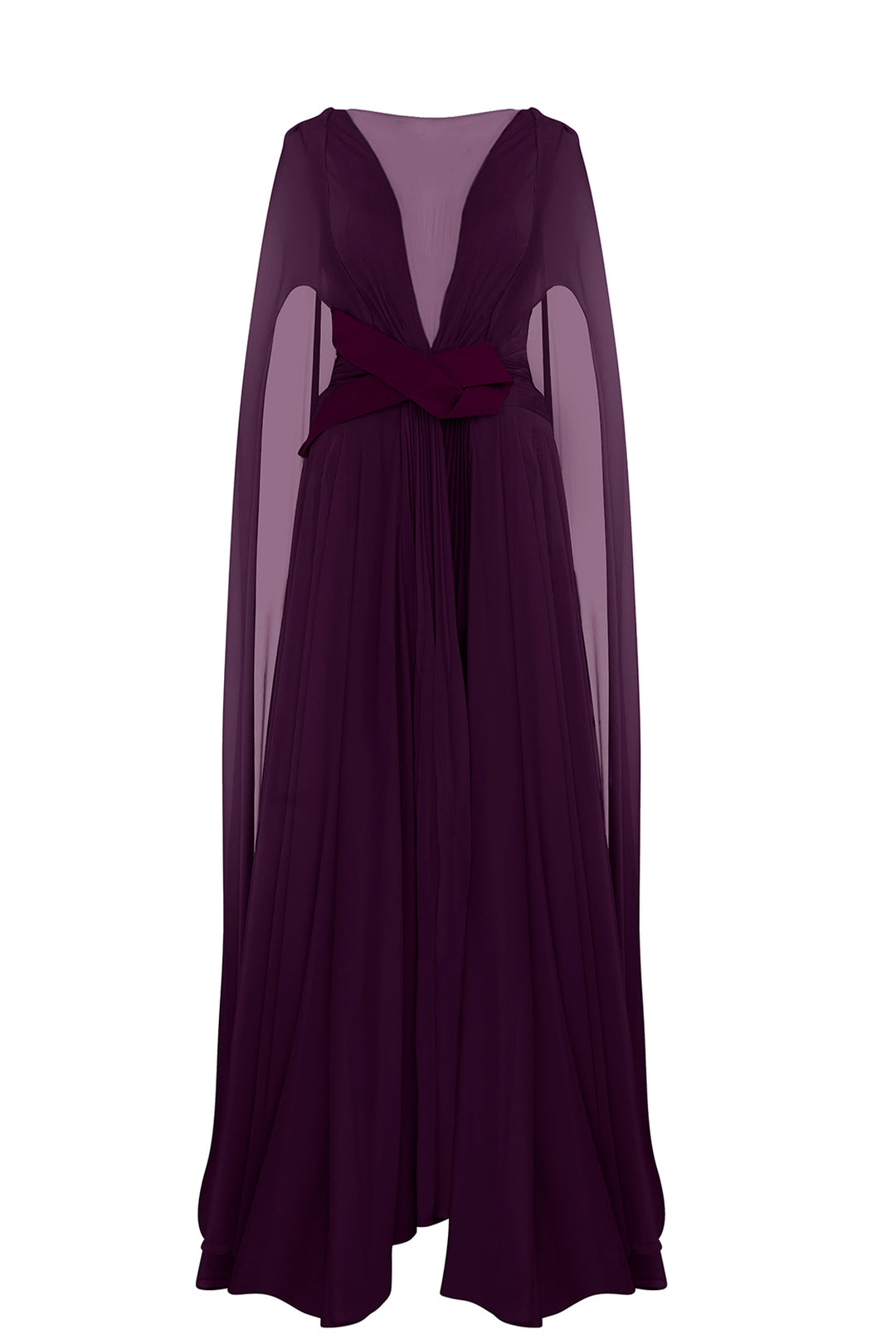 Illusion V-Neck Draped Chiffon A-Line Dress