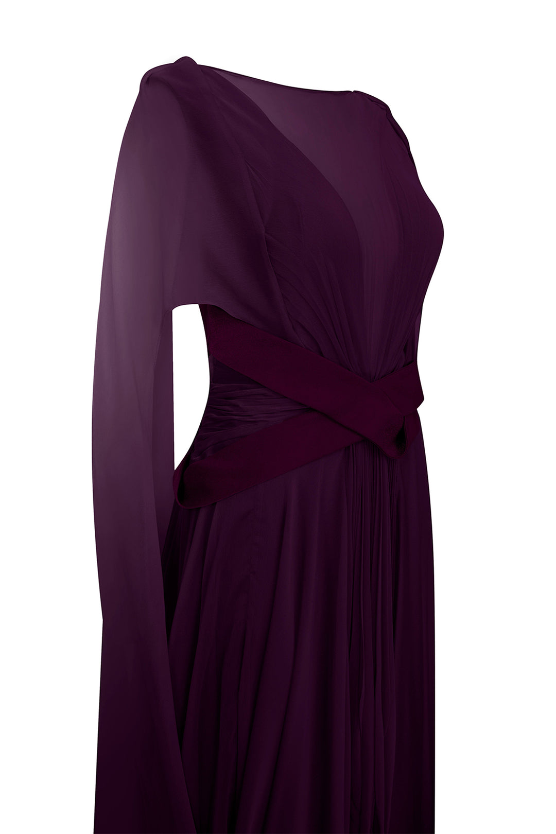 Illusion V-Neck Draped Chiffon A-Line Dress