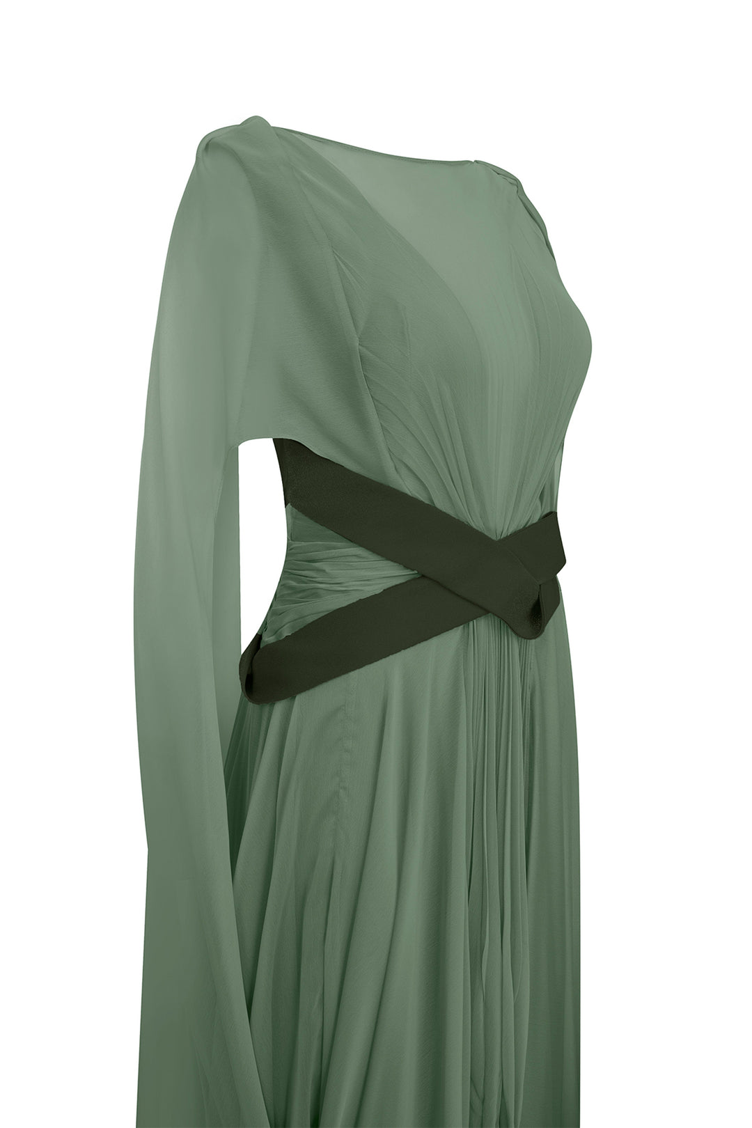 Illusion V-Neck Draped Chiffon A-Line Dress