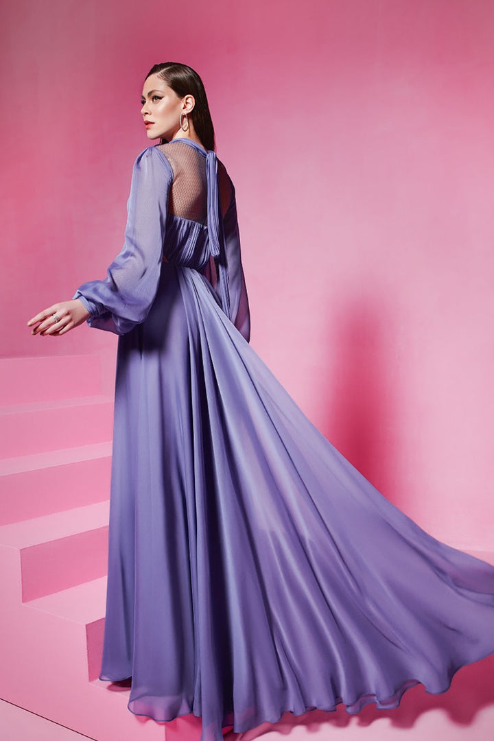 Draped Bust Puff-Sleeve A-Line Dress