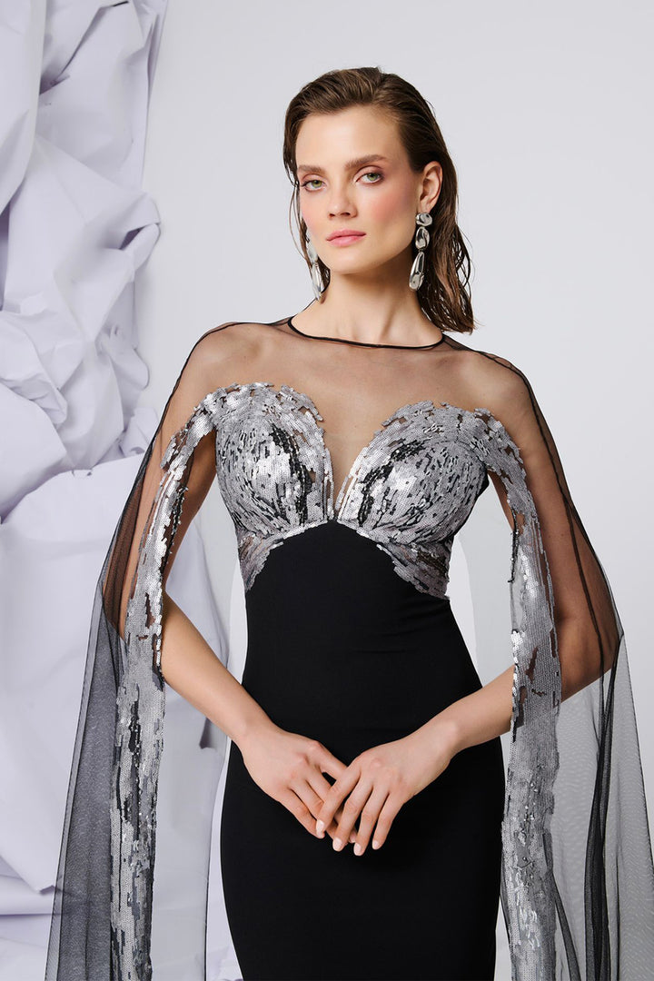 Illusion Beaded Tulle Mermaid Dress