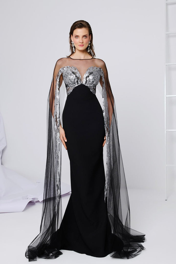 Illusion Beaded Tulle Mermaid Dress