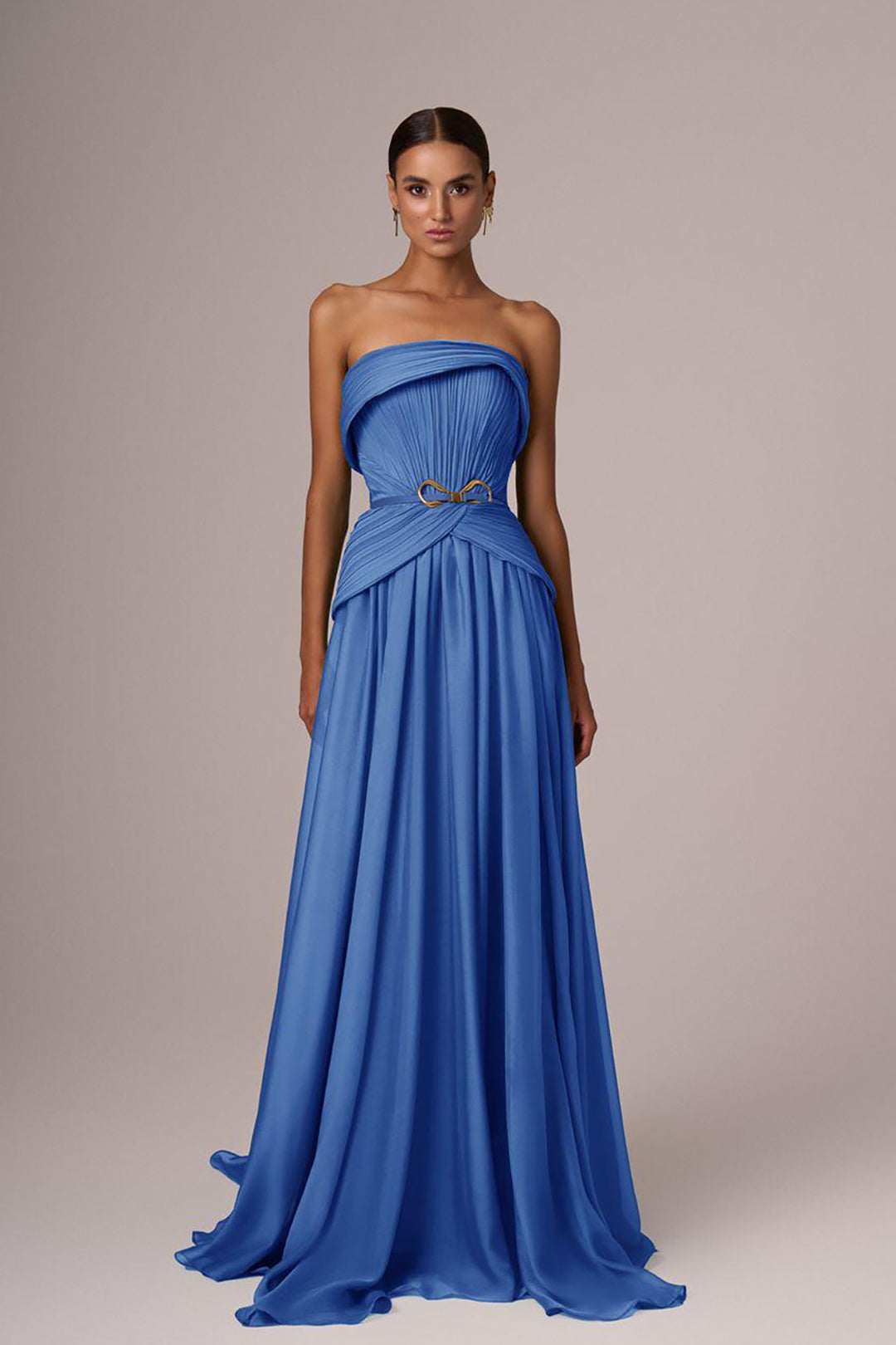 Strapless Fitted Bodice A-Line Floor-Length Dress Indigo Blue / FR 52 Strapless Fitted Bodice A-Line Floor-Length Dress Indigo Blue / FR 52