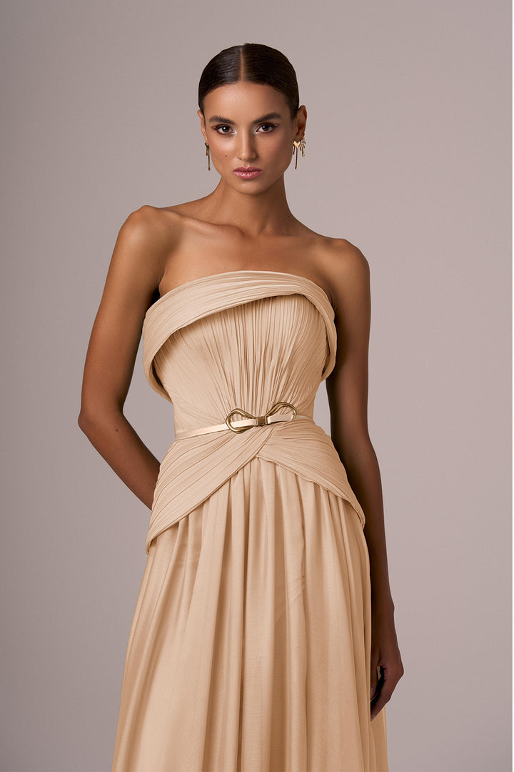 Strapless Fitted Bodice A-Line Floor-Length Dress