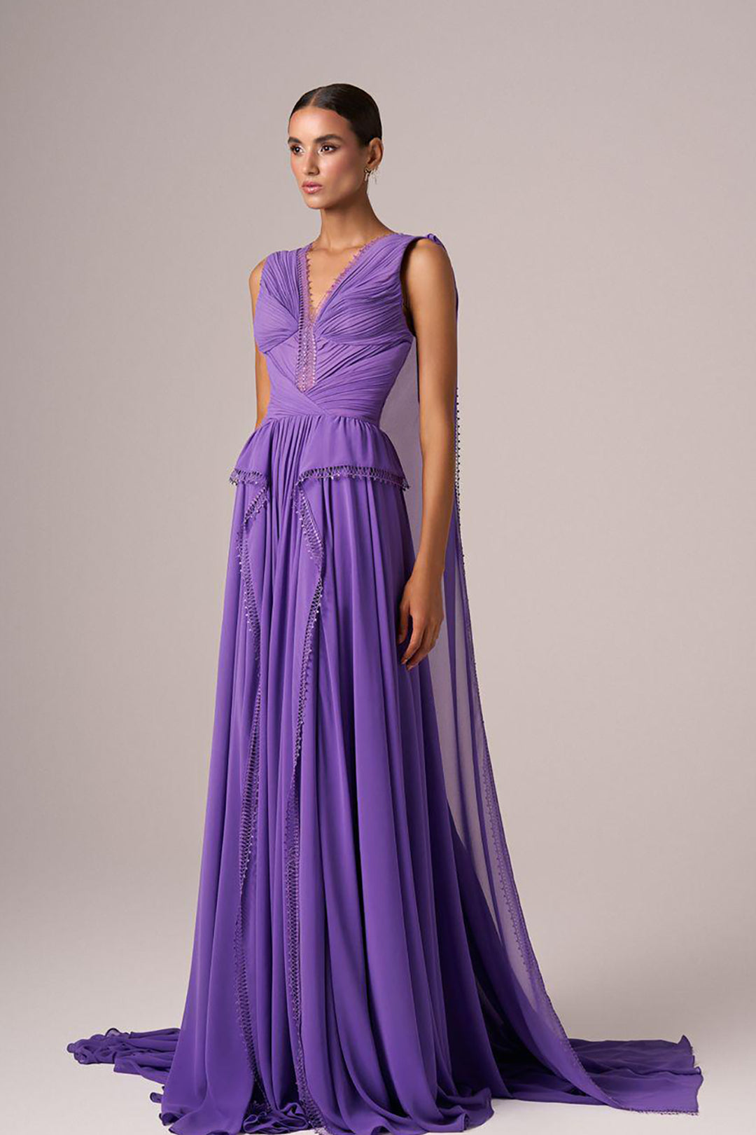 V-Neck Plunge Sleeveless Evening Dress